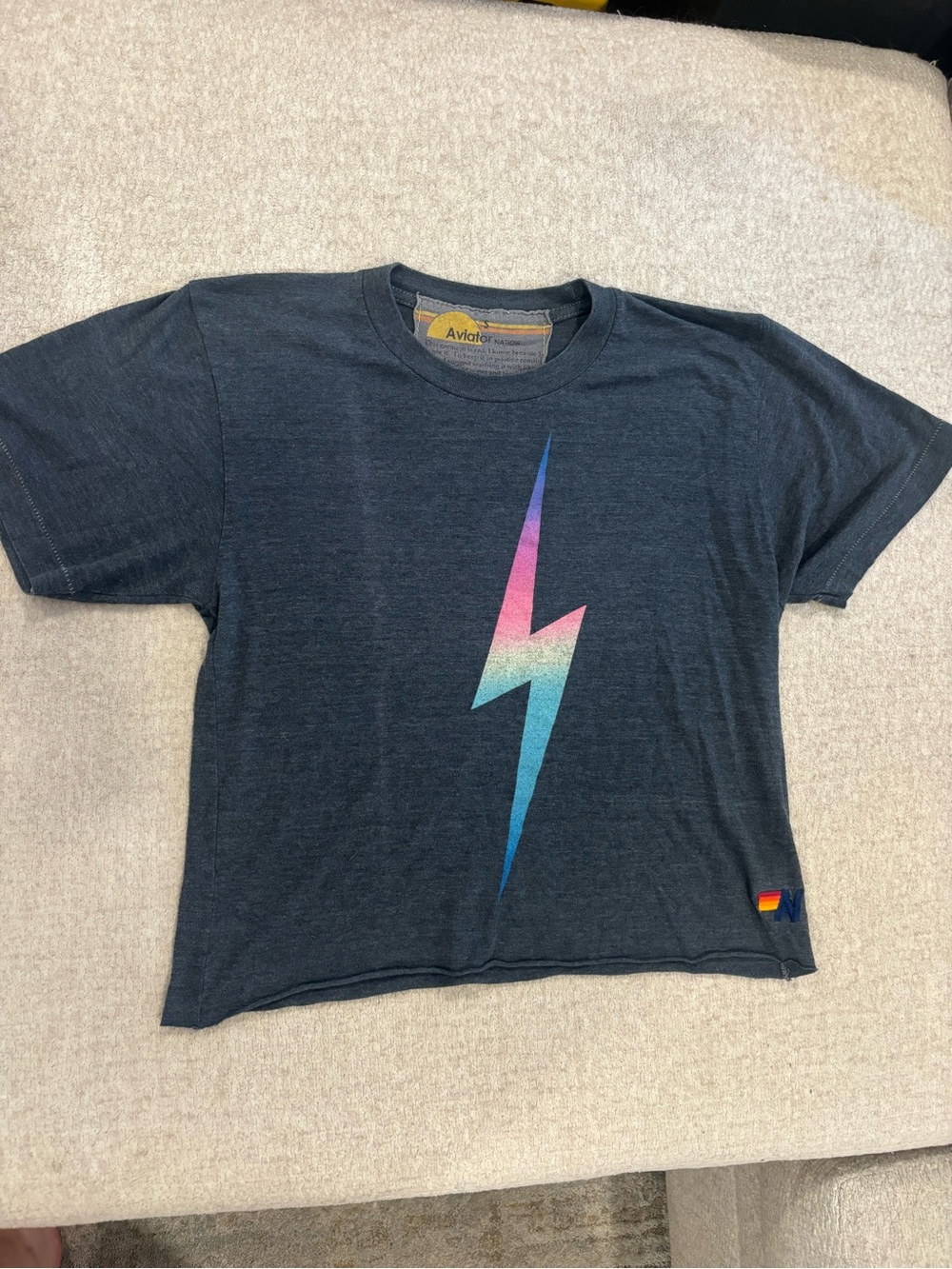 Aviator Nation Tee with Gradient Lightning Bolt - Blue/Pink/Teal